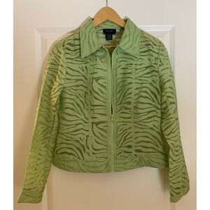 NABI Semi Sheer Zebra Zip S Green Jacket  D025